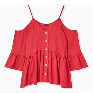 Torrid gauze cold shoulder bell sleeve top size 2
